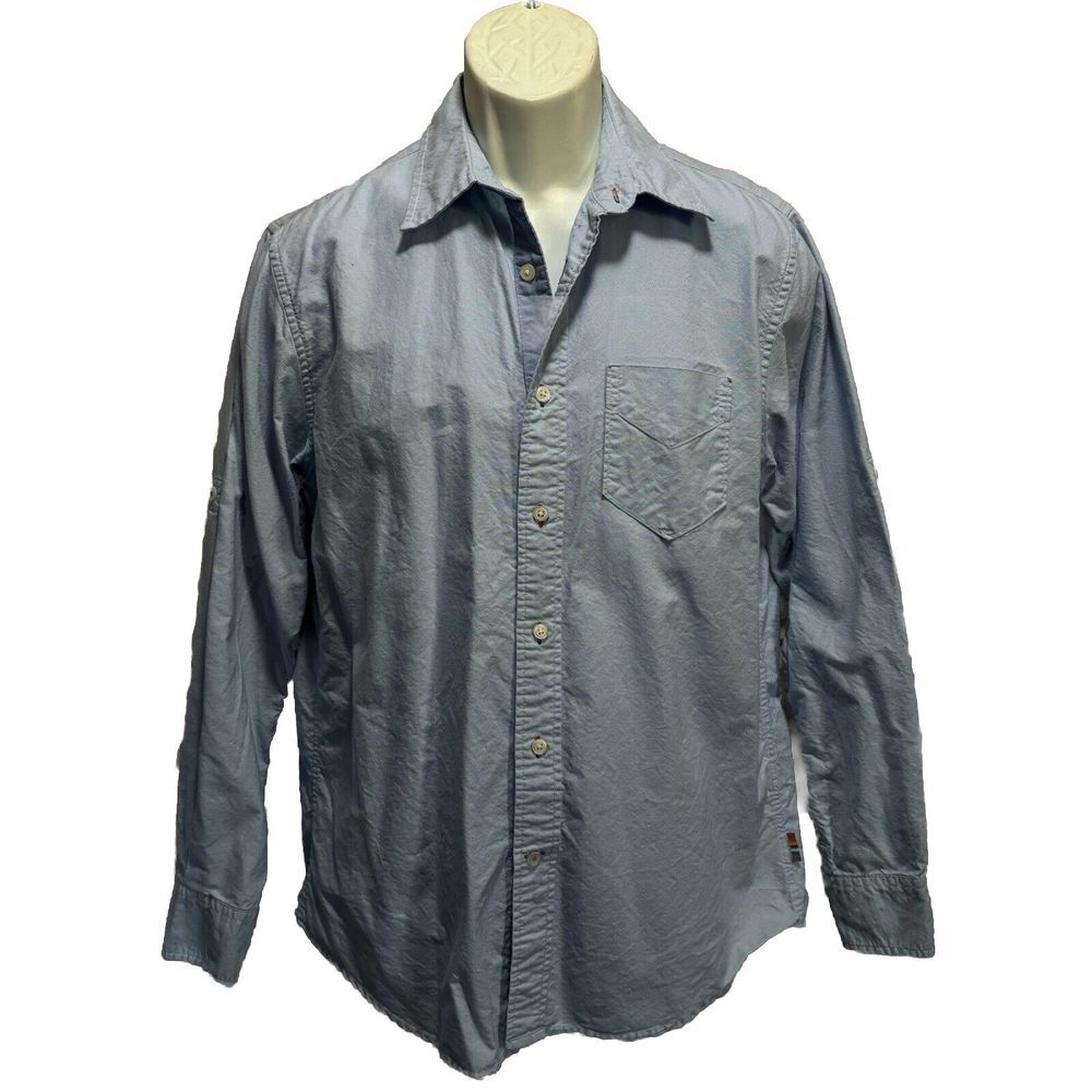 Colours Alexander Julian Light Blue Button Up Long Sleeve Shirt Size M Logo